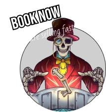 Book Now booking CTA banner graphic for Huddy's Escape Room.